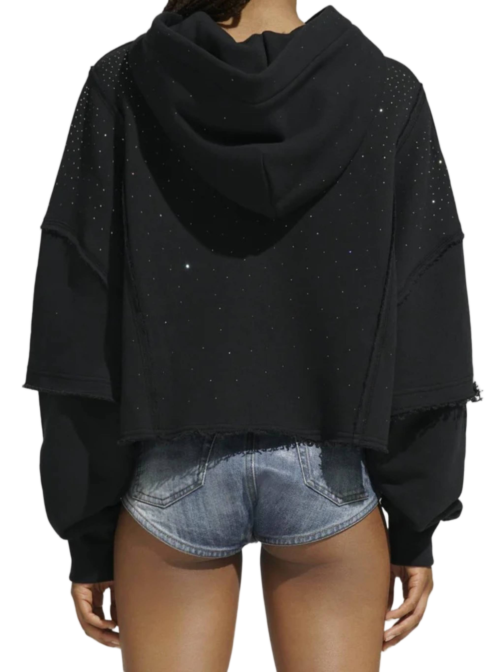 Black Felpa Layered Cropped Hoodie