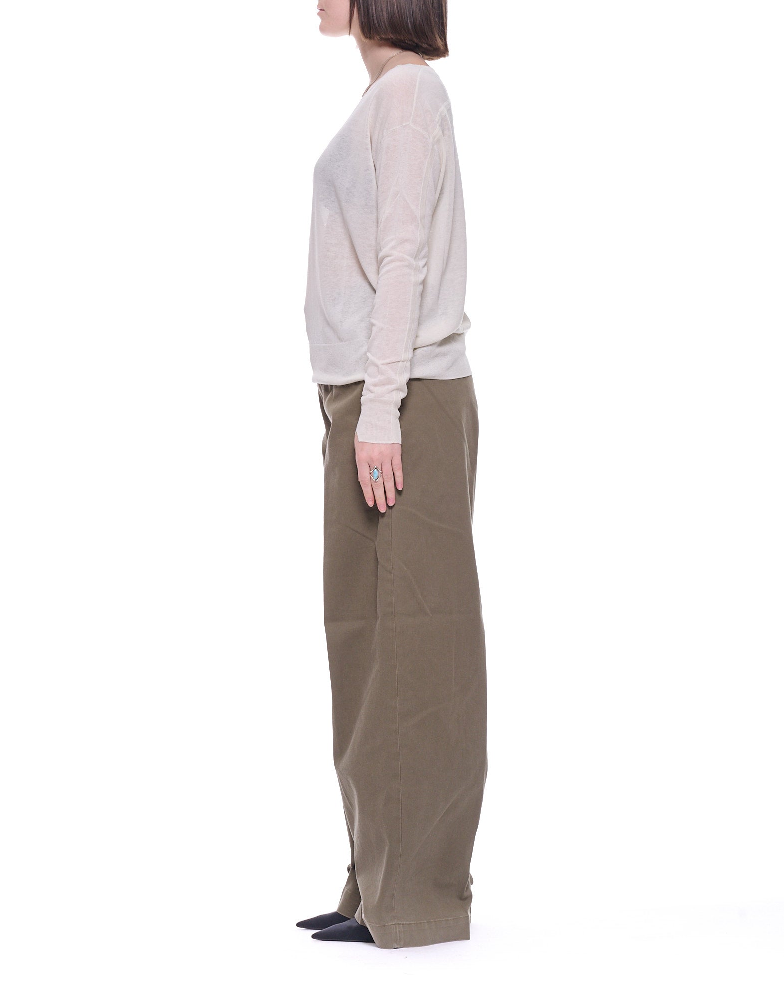 Cream Boat-Neck Silk Linen Blend Sweater