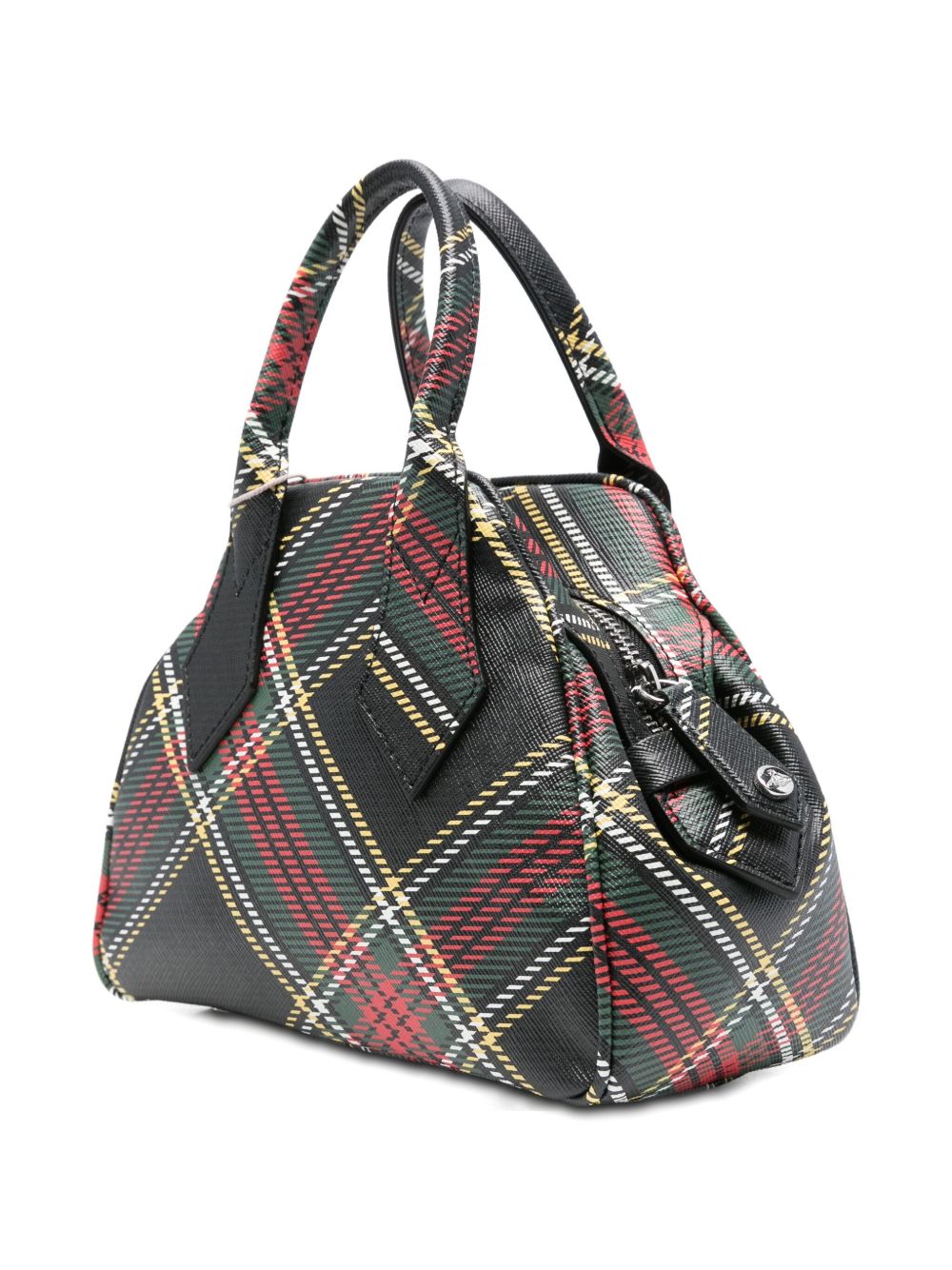 Structured Handbag with Tartan Check Pattern