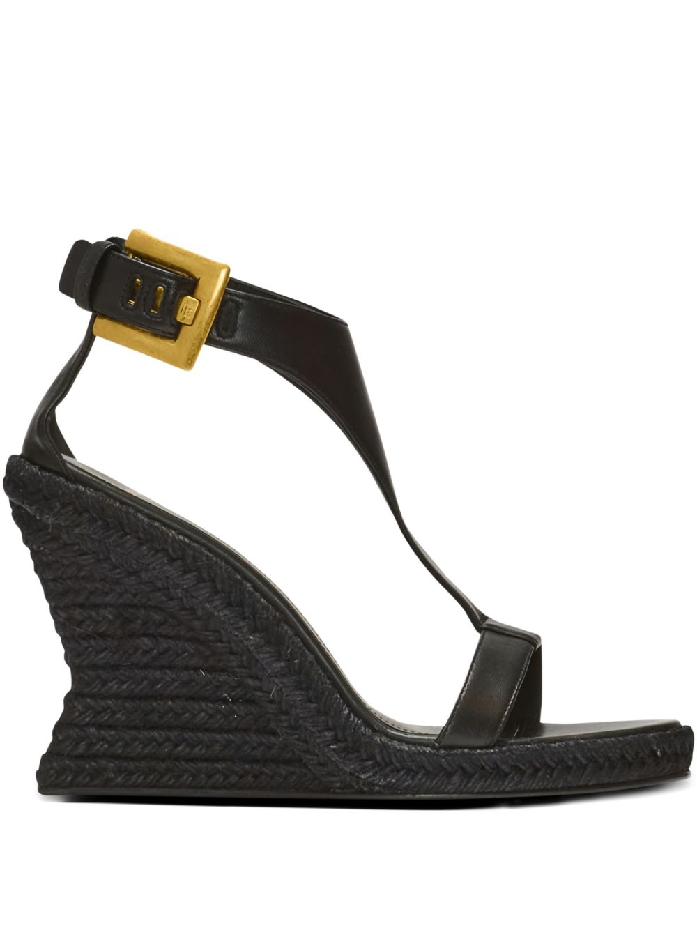 Textured Black Wedge Sandals