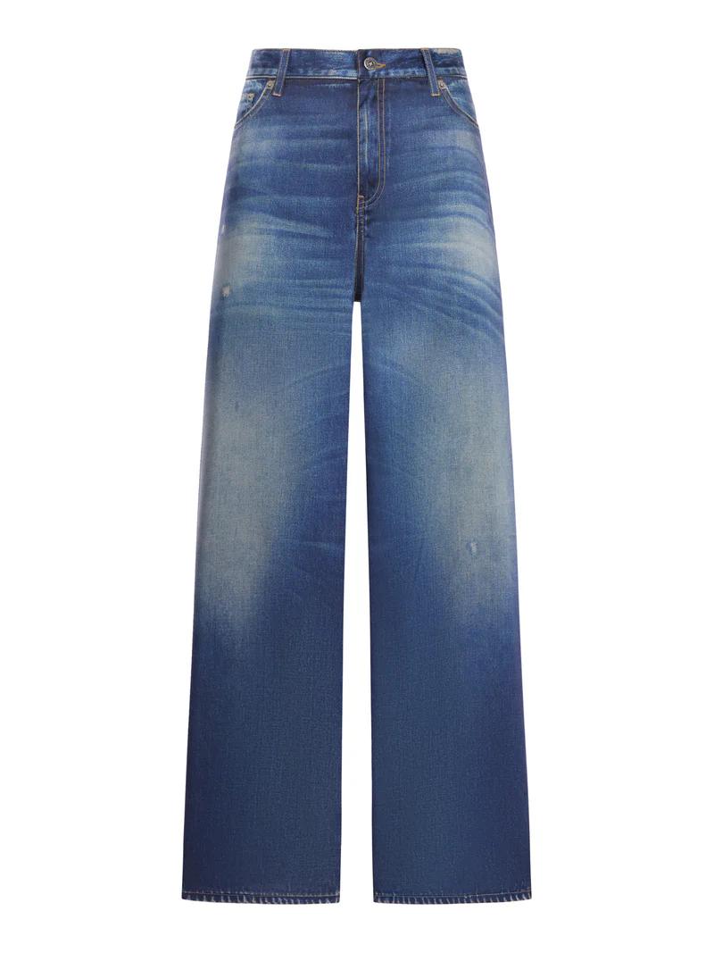 Mid-Blue Boyfriend Pants With Raw Hem Finish