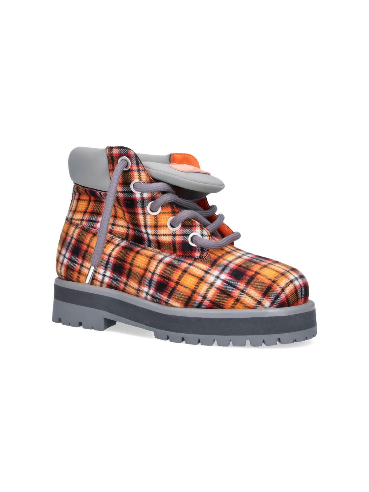 Orange Plaid Padded Collar Rugged Boots