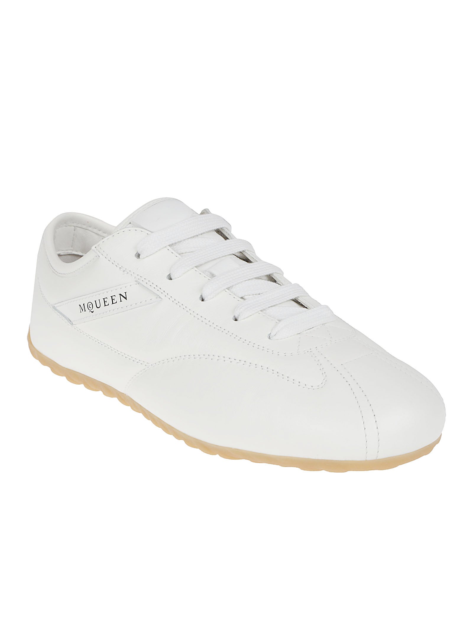 Rounded Toe White Nappa Leather Sneakers with Contrast Panel