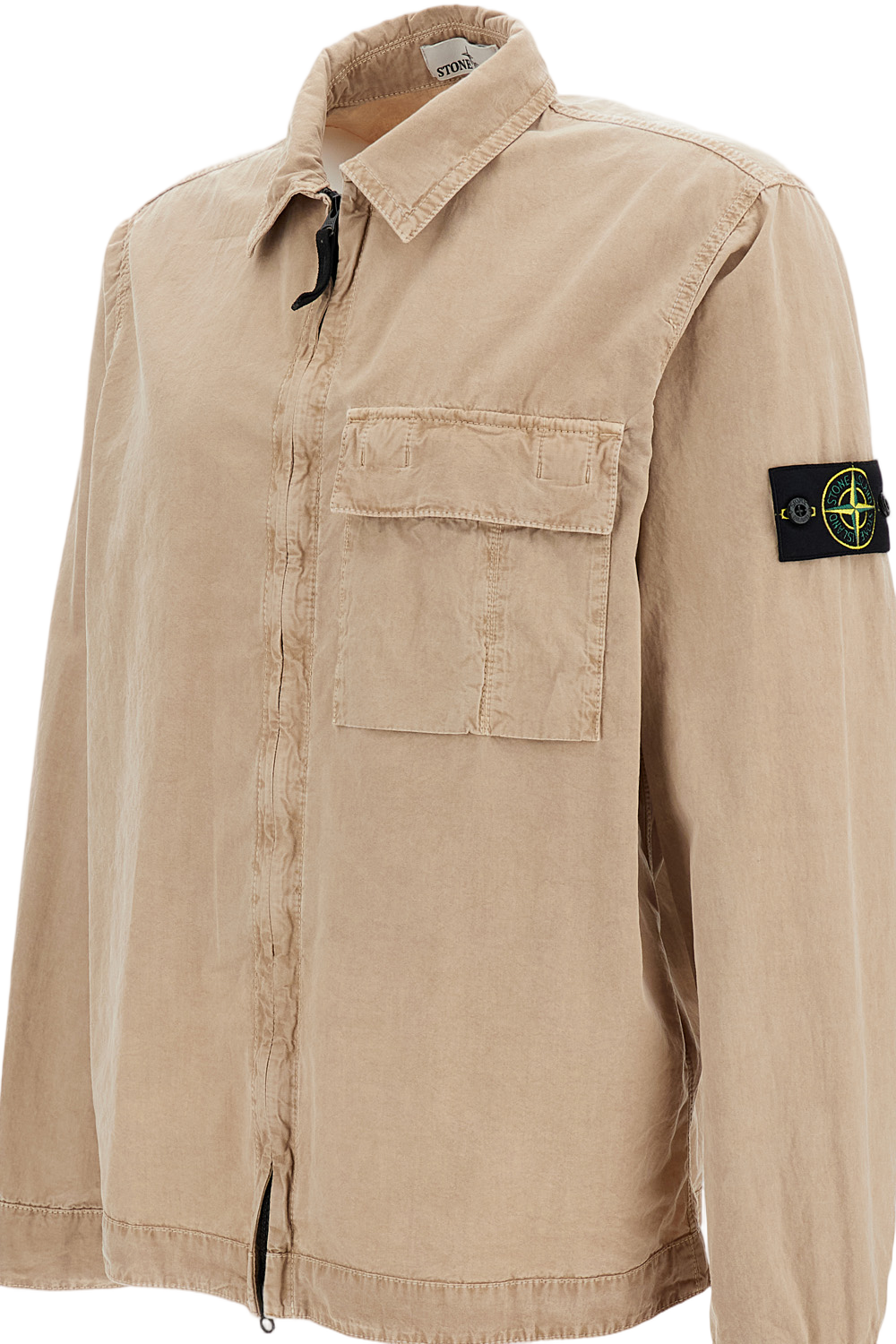 Beige Cotton Overshirt with Front Zip