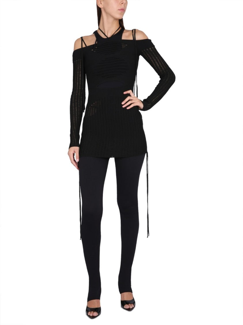 Textured Ribbed Mini Dress With Boat Neckline