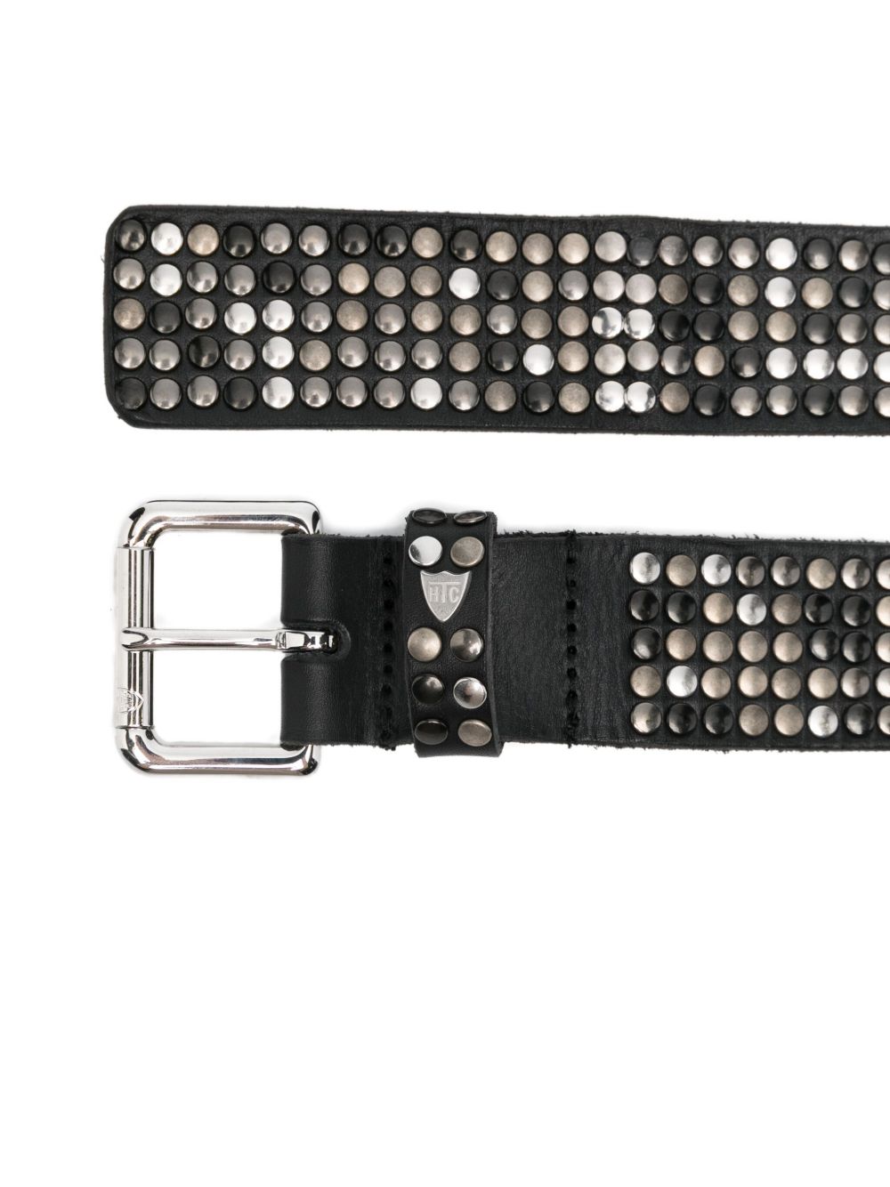 Studs Leather Belt – Black Studded Belt - Clear Buckle