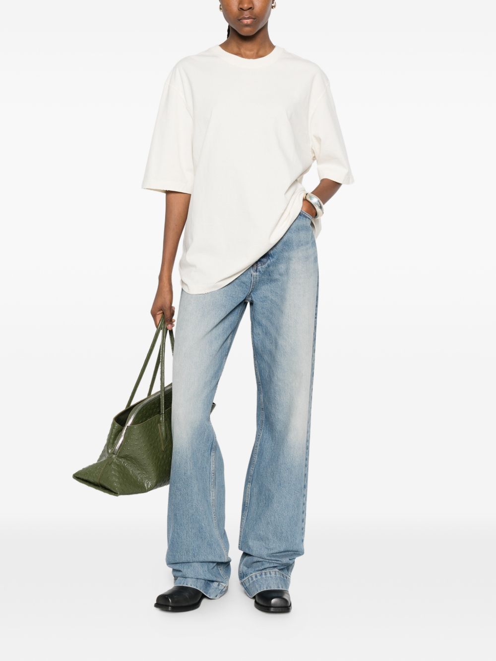 Silk and Nylon Straight Hem T-Shirt