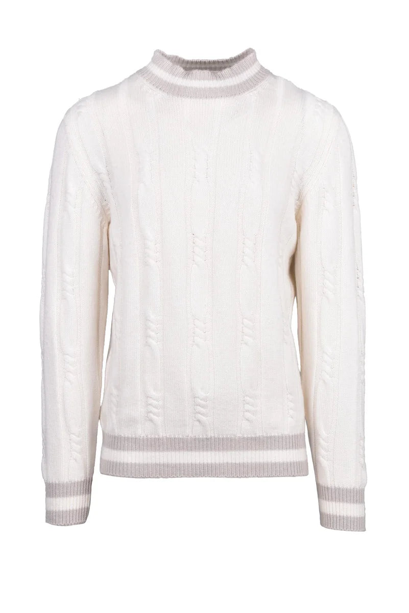 Cable Knit Mock Neck Sweater Cashmere - White