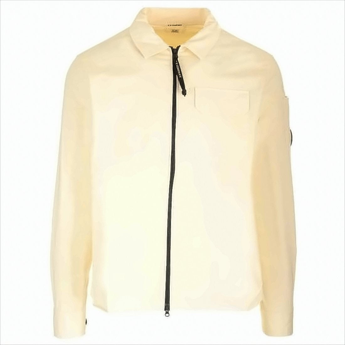 Soft Cream Cotton Jacket With Classic Collar And Zipper Closure