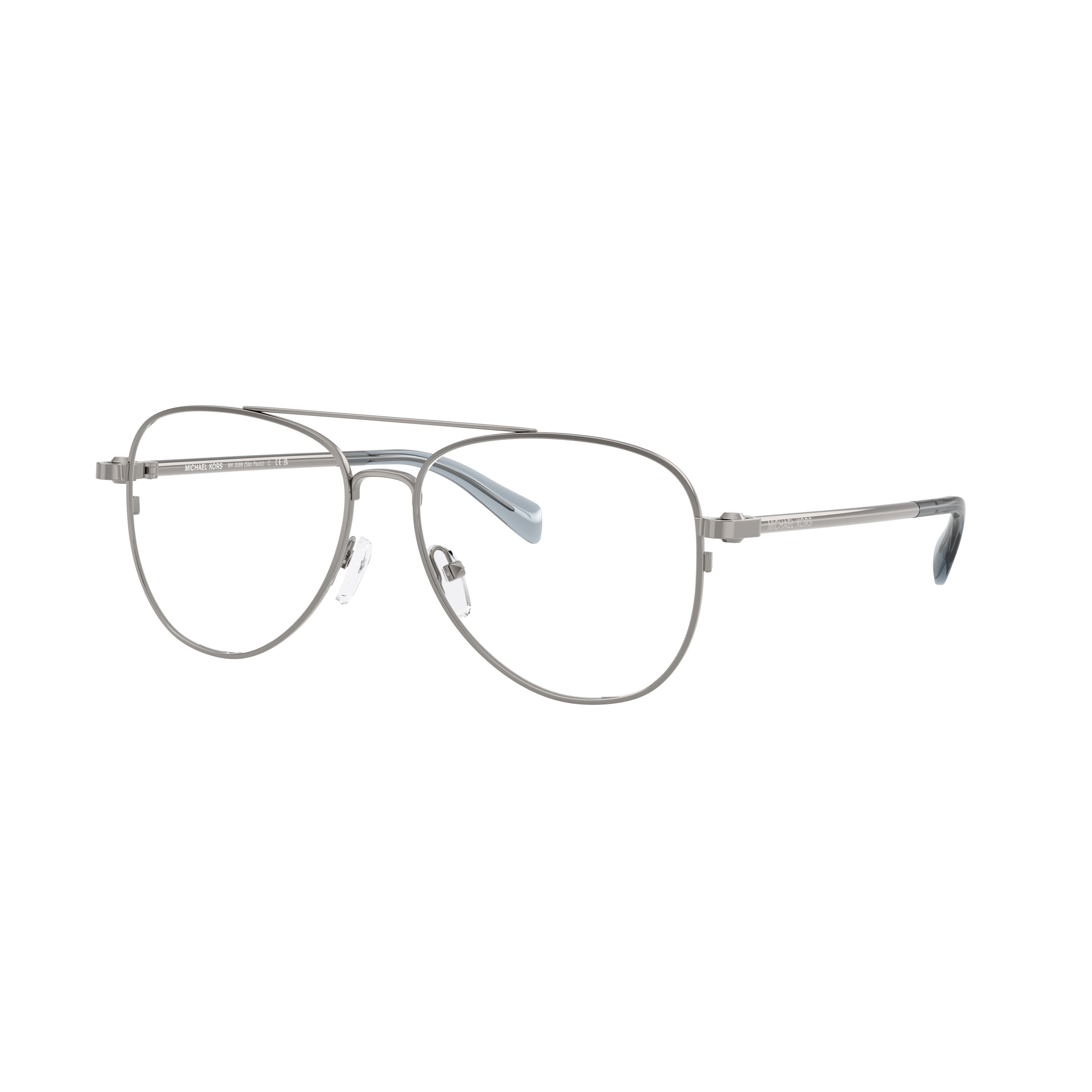 0mk3089 Double Bridge Silver Metal Sunglasses with Rounded Lenses