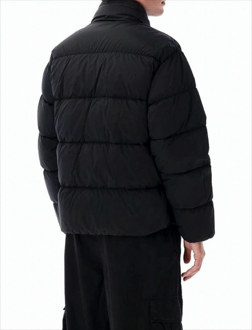 Quilted Down Jacket With High Collar And Logo Patch