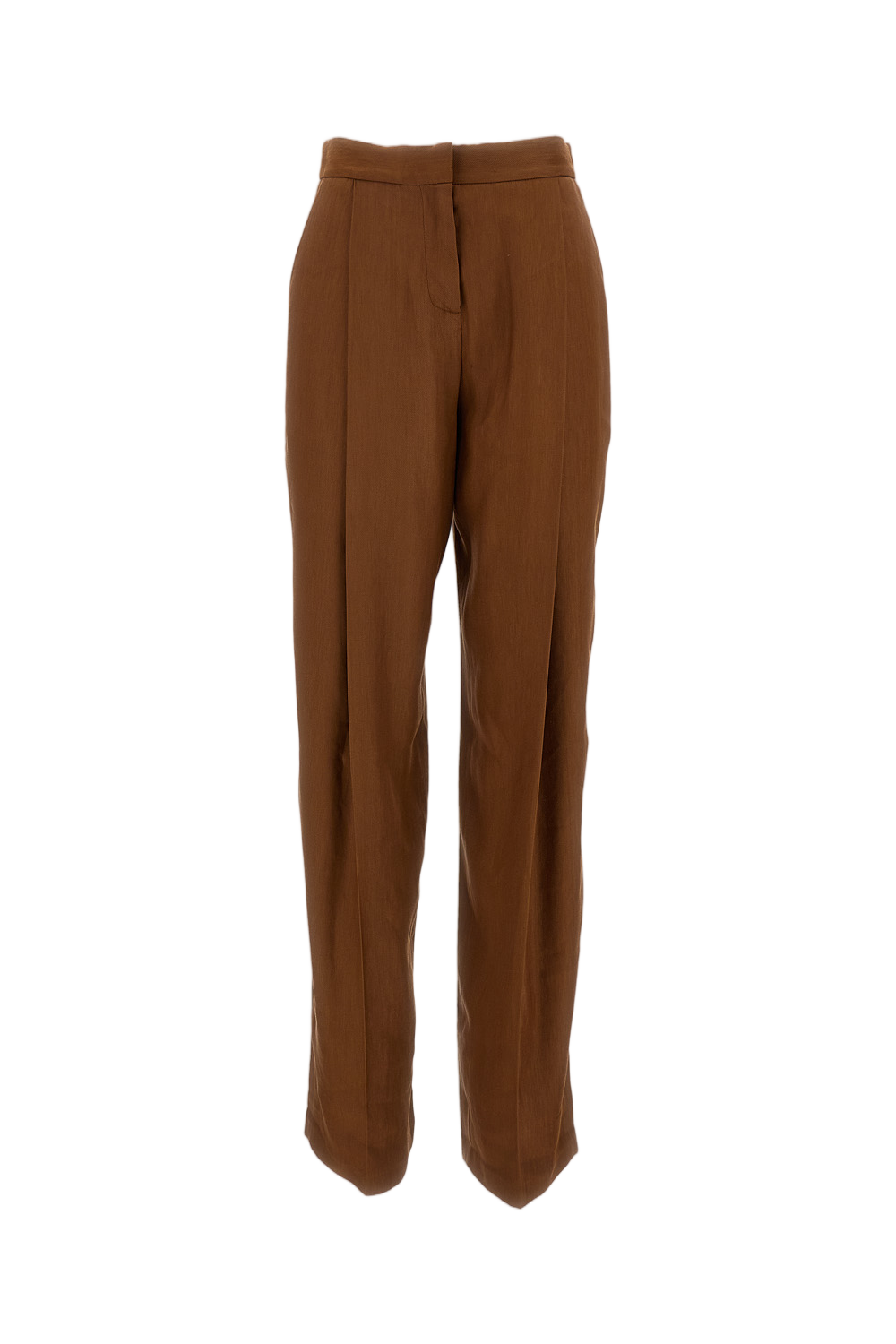 Tailored Brown Linen-Blend Trousers