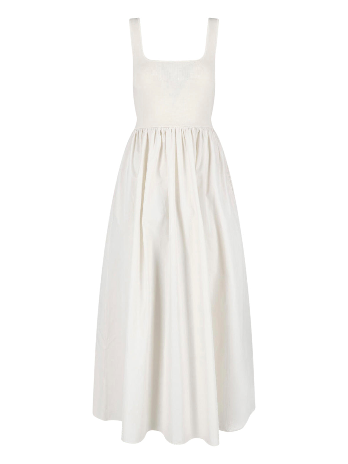White Fitted Square Neck Midi Dress