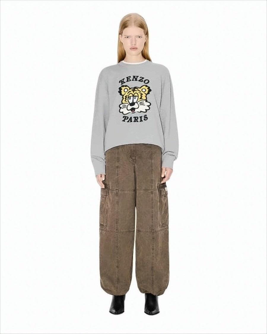 Heather Grey Long-Sleeve Sweatshirt with Tiger Graphic