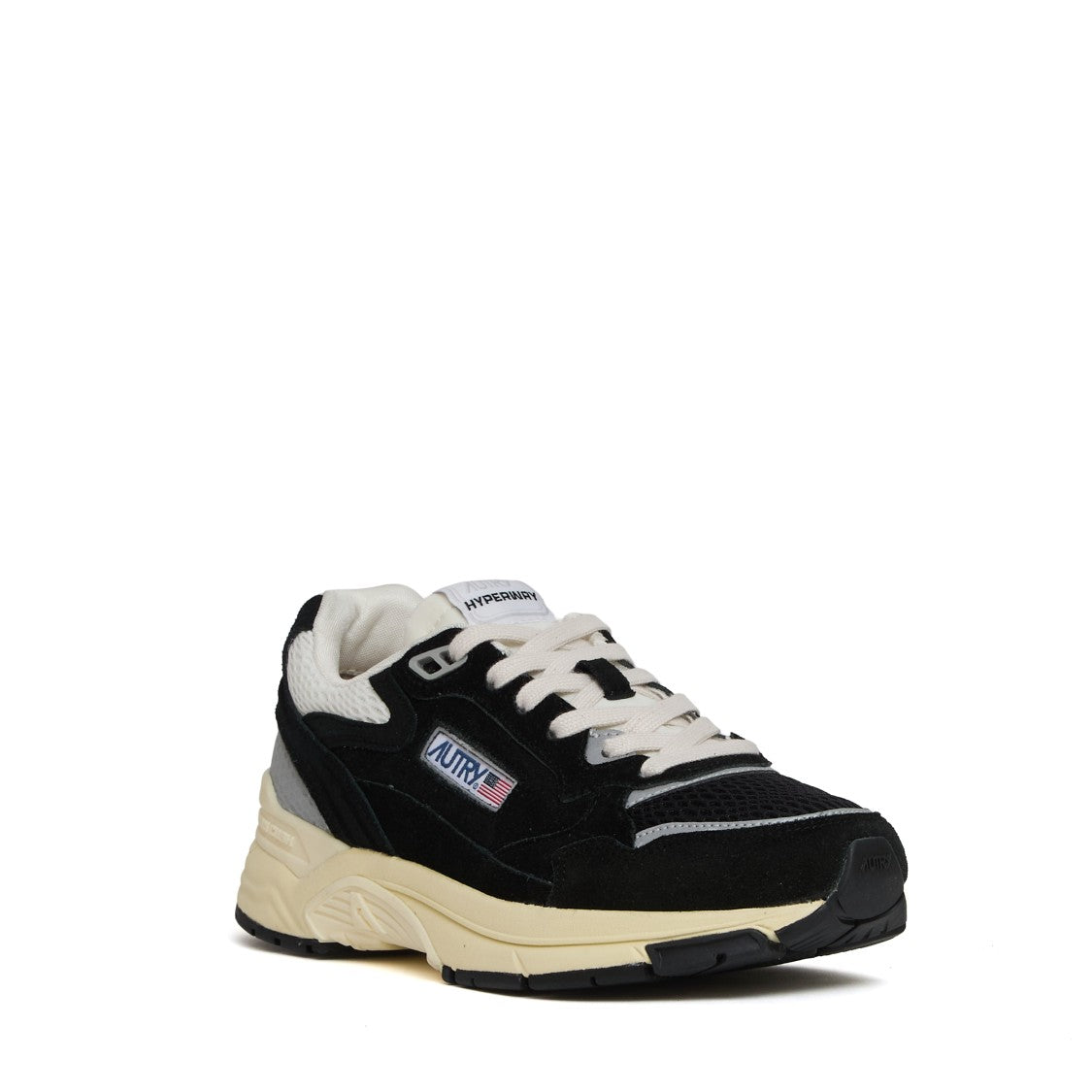Sneakersy Hyperway z siateczki i zamszu, czarno-srebrne