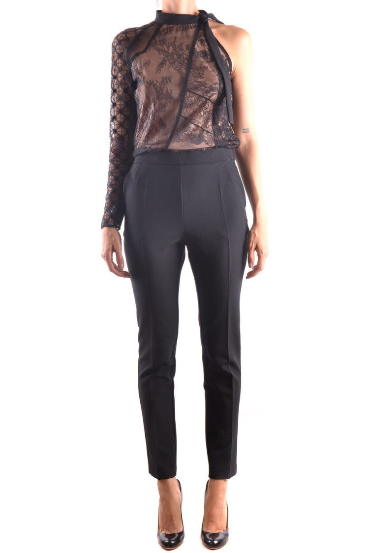 Asymmetrical Lace Top Ensemble With Tailored Pants