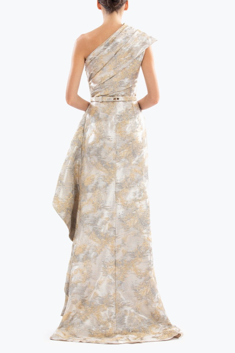 One -Shoulder Brocade Dress