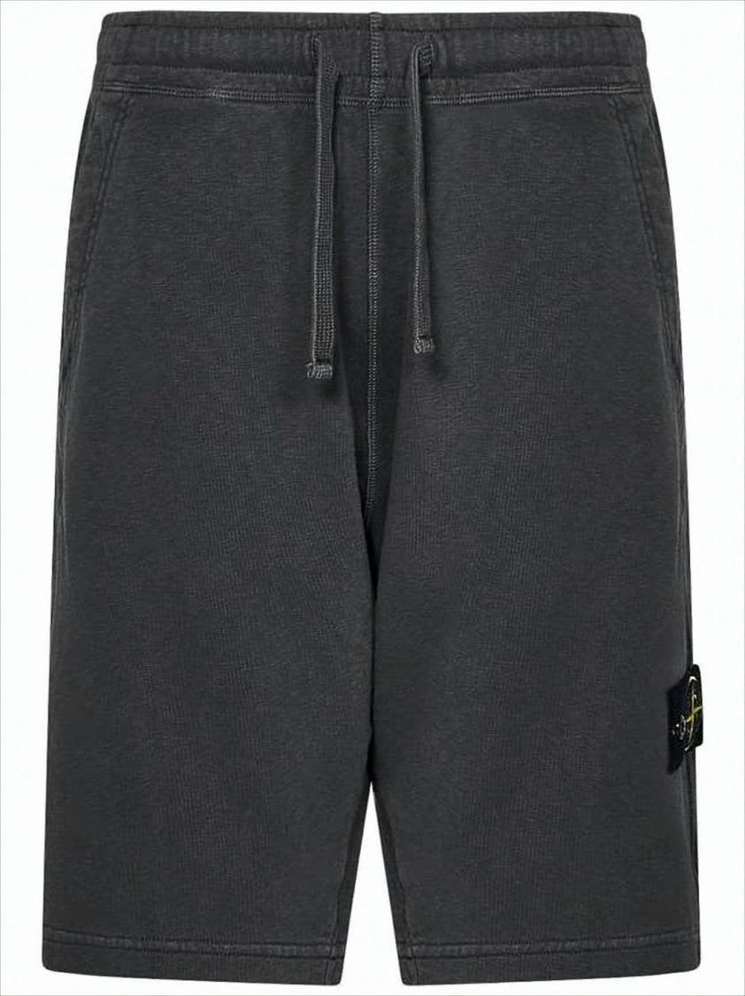 Relaxed Fit Cotton Shorts with Elastic Waistband and Compass Patch