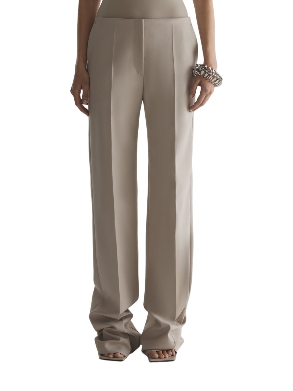 Wide-Leg High-Waist Brown Trousers with Central Crease