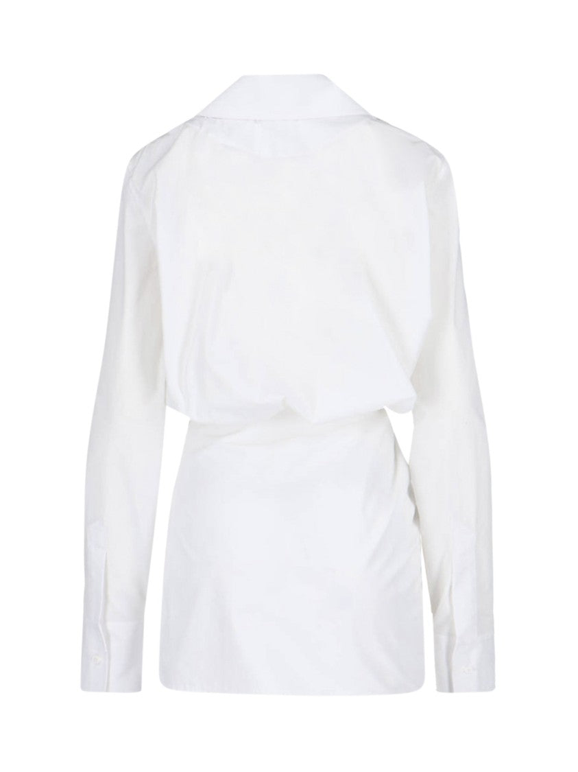 Draped Mini Shirt Dress – White