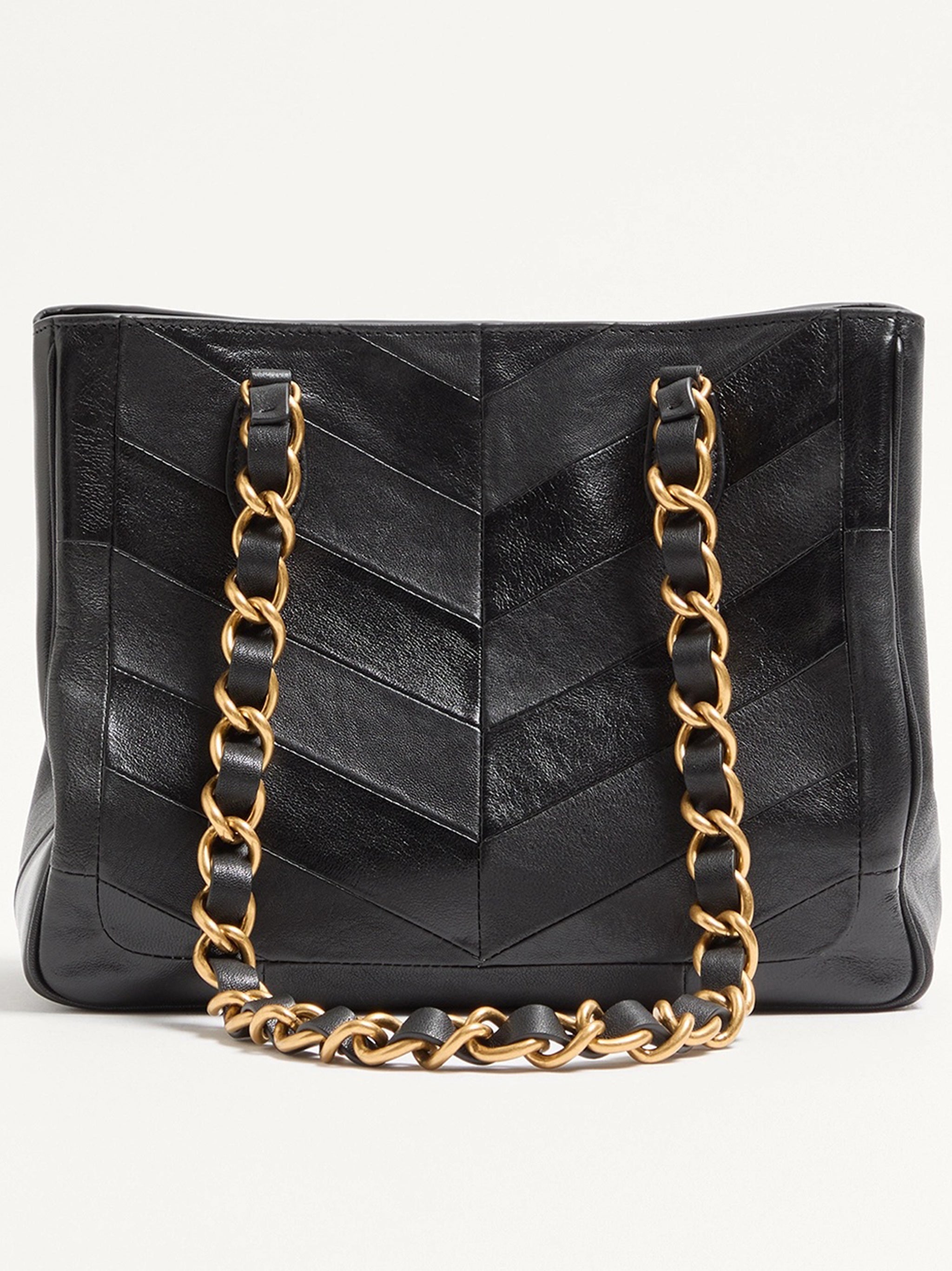 Black Laseine Chevron Nappa Leather Tote