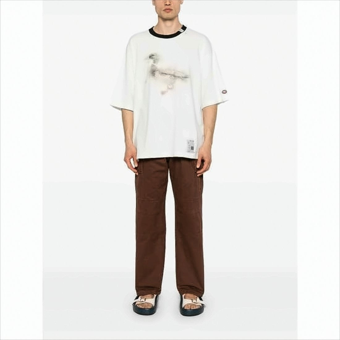 Relaxed Fit White T-Shirt with Blurred Duck Graphic