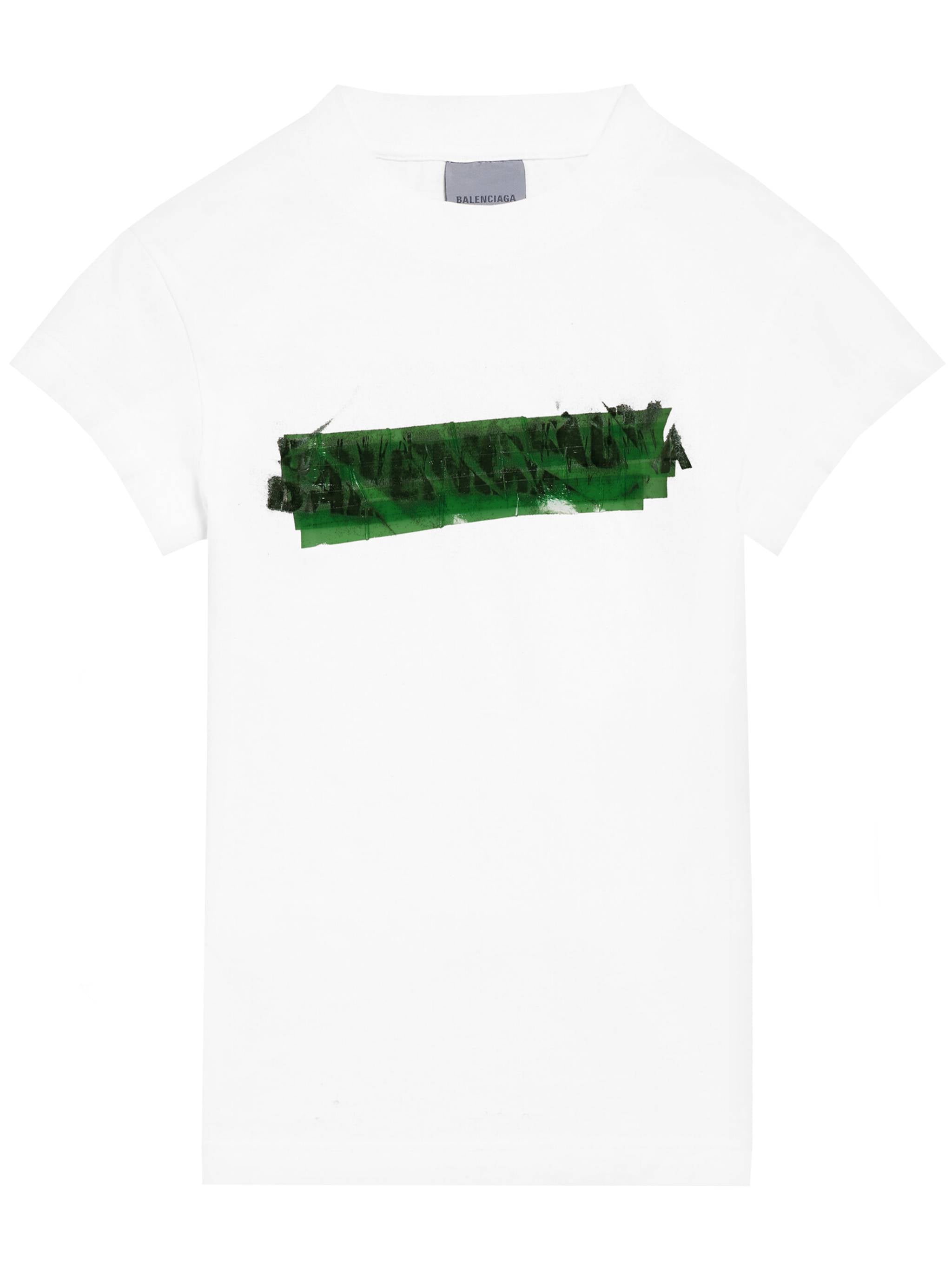White Chopped Back Cropped Graphic T-Shirt