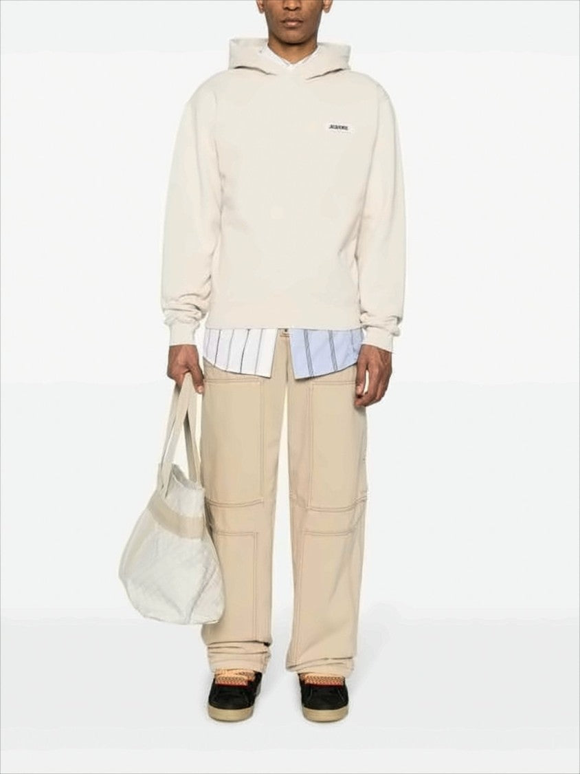 Light Beige Hooded Sweatshirt With Minimalist Design