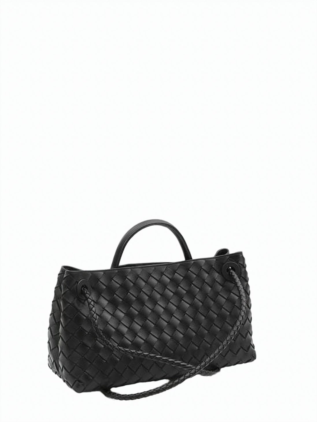 Rectangular Woven Lambskin Crossbody Bag with Gold-tone Knot