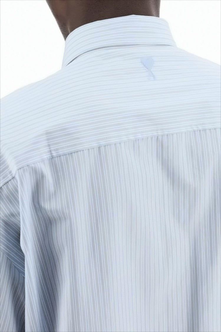 Boxy Oversized Short-Sleeve Shirt with Pastel Stripes