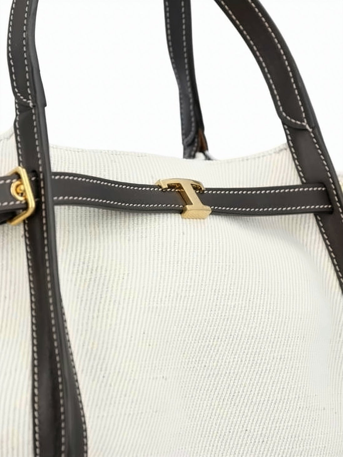 Cream Linen and Leather Shoulder Bag