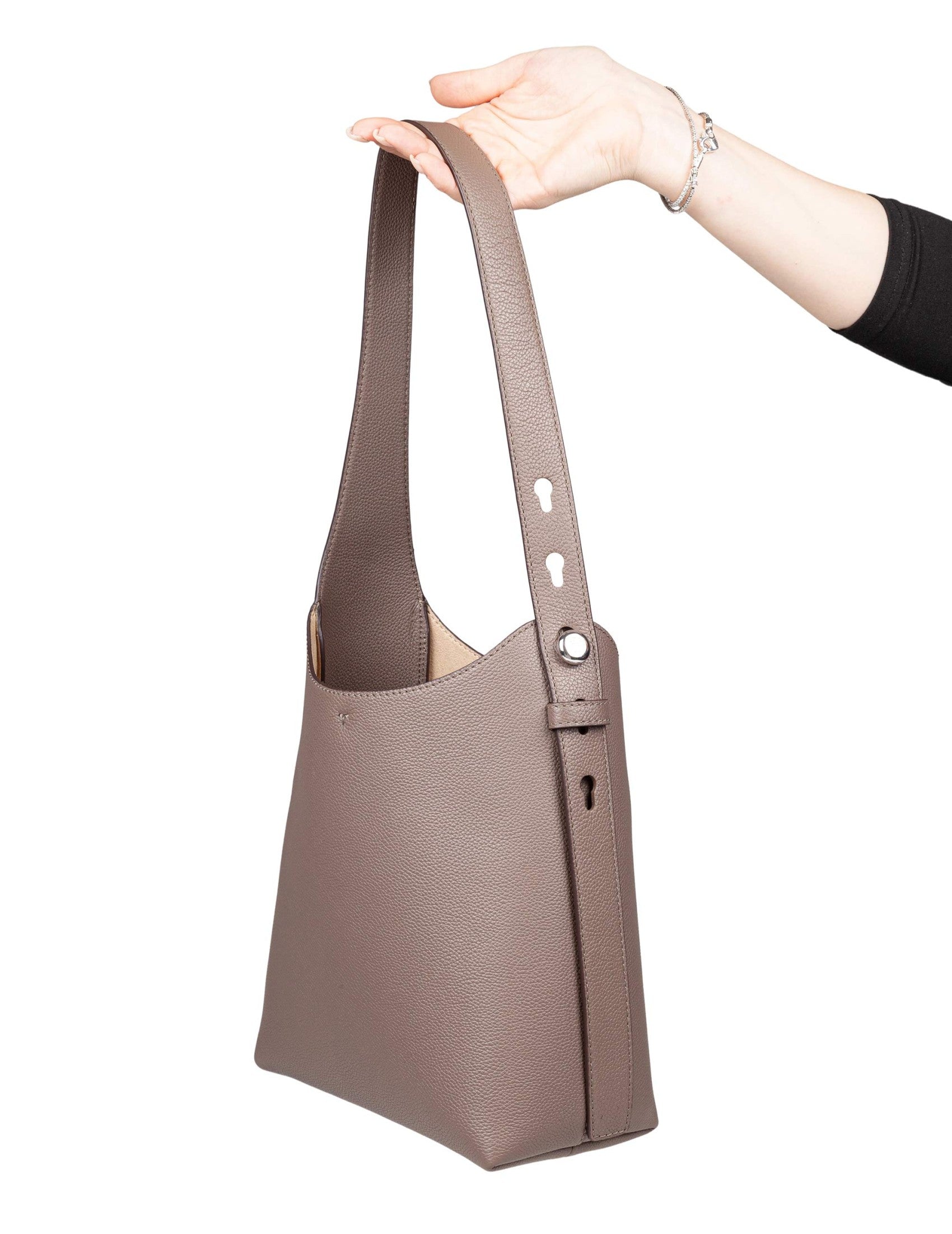 Romy Small Leather Hobo Bag, Wild Mushroom