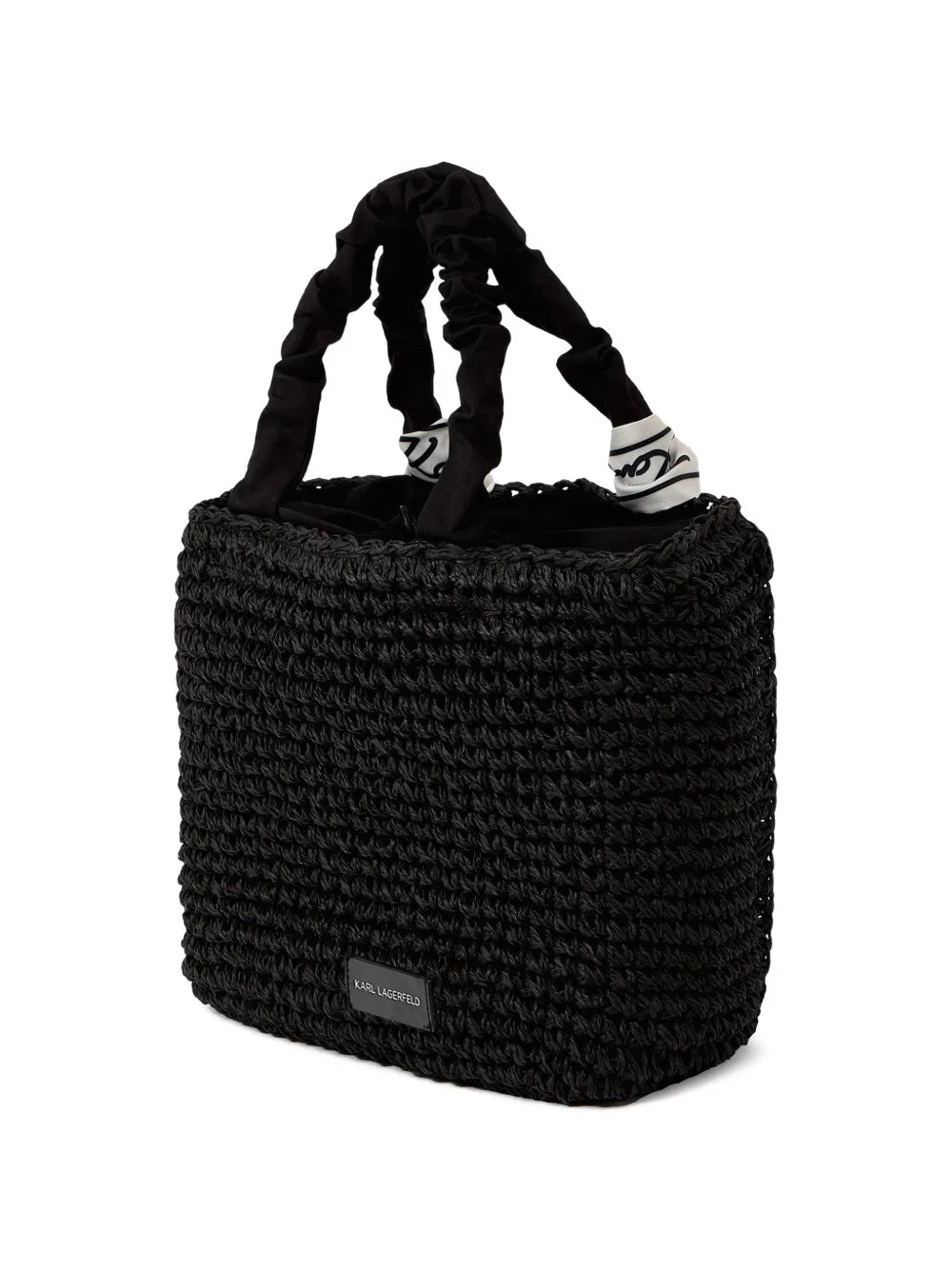 Woven Handbag with Ruched Handle and Signature Detail