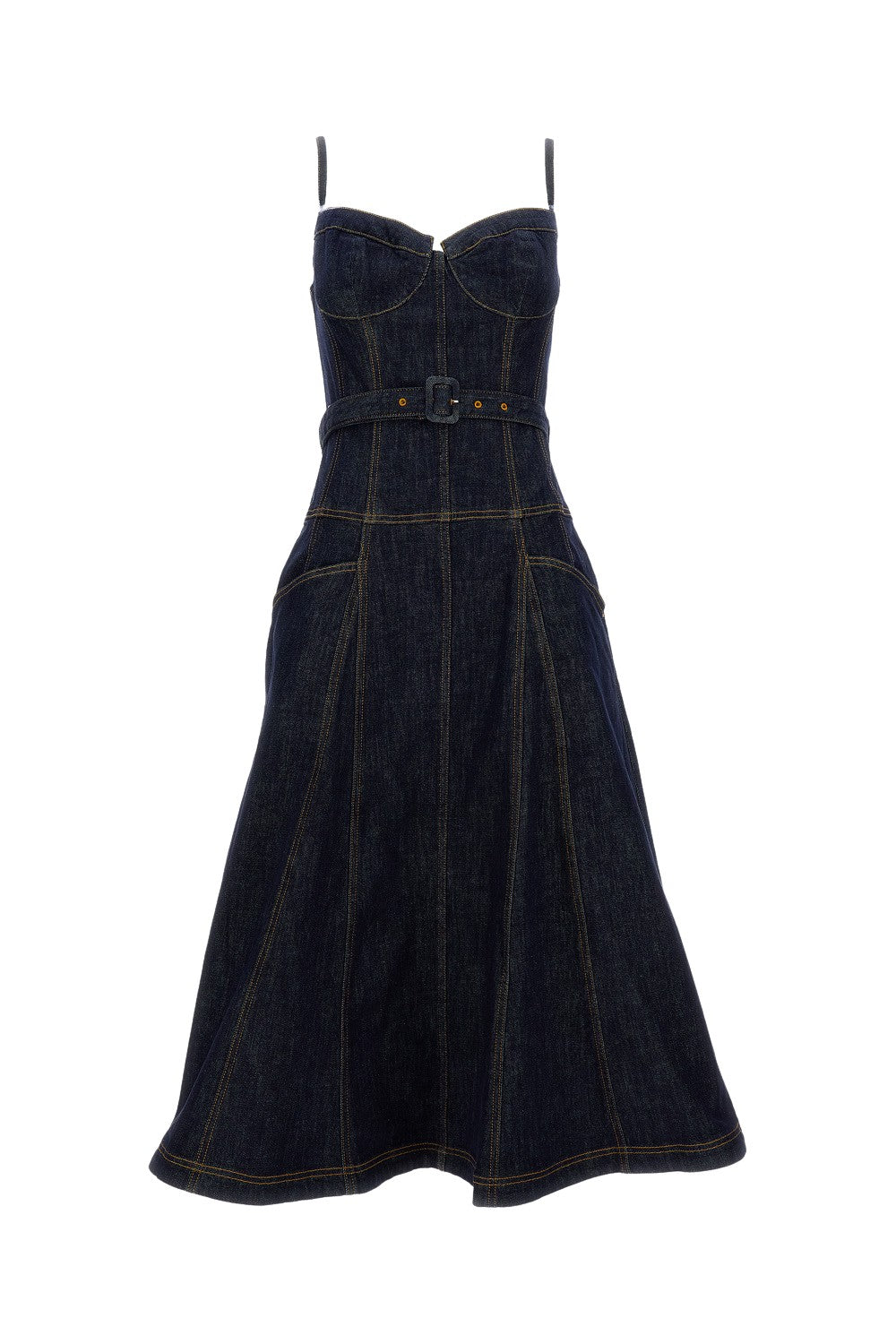 Indigo Denim Flared Midi Dress