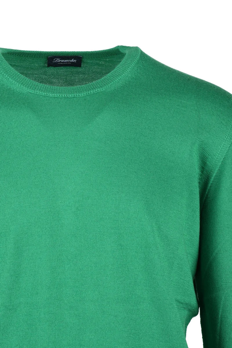 Crew Neck Merino Wool Pullover - Green