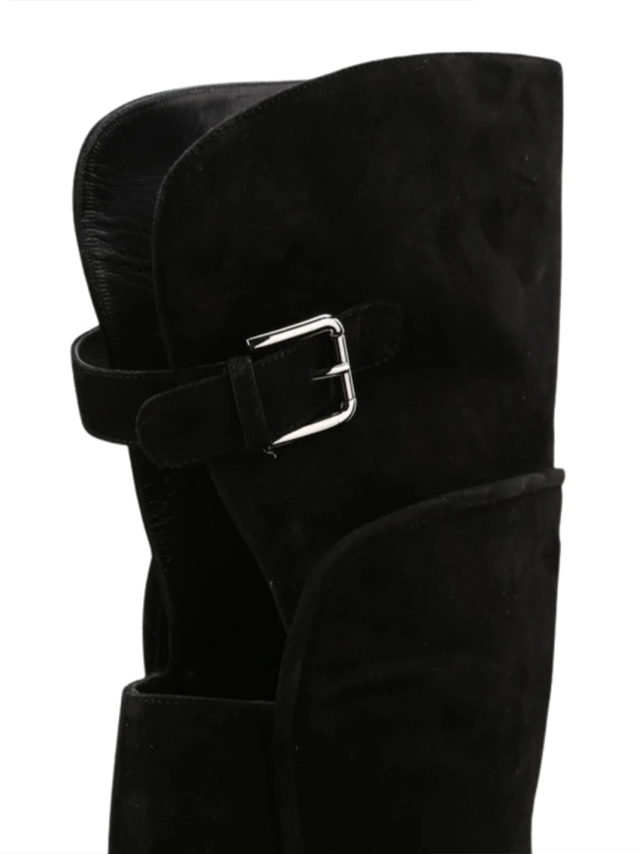 Tall Black Leather Decorative Buckle Boots