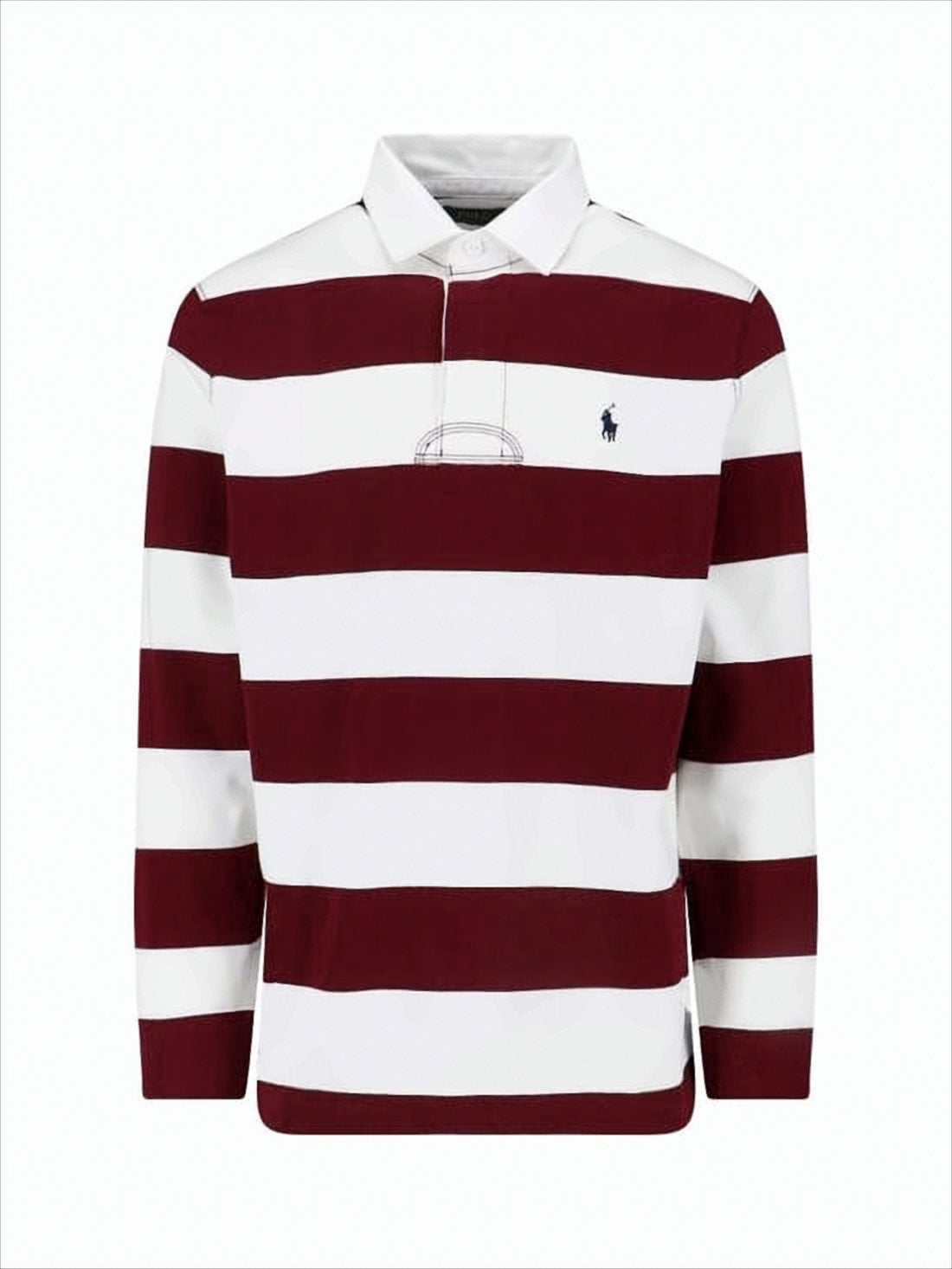 Long-Sleeve Burgundy and White Striped Polo Shirt