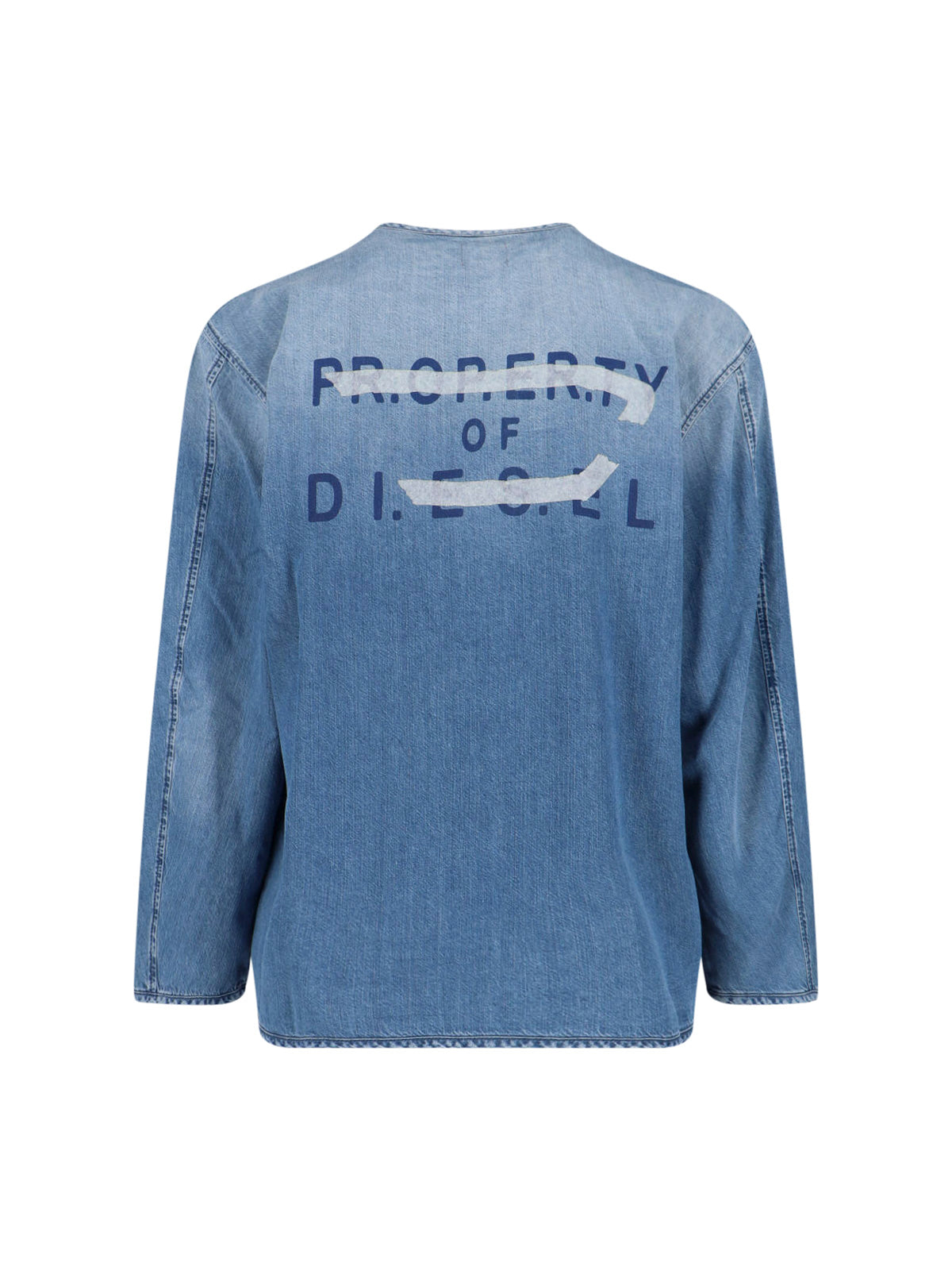 Denim Shirt With V-Neckline And Bold Back Graphic