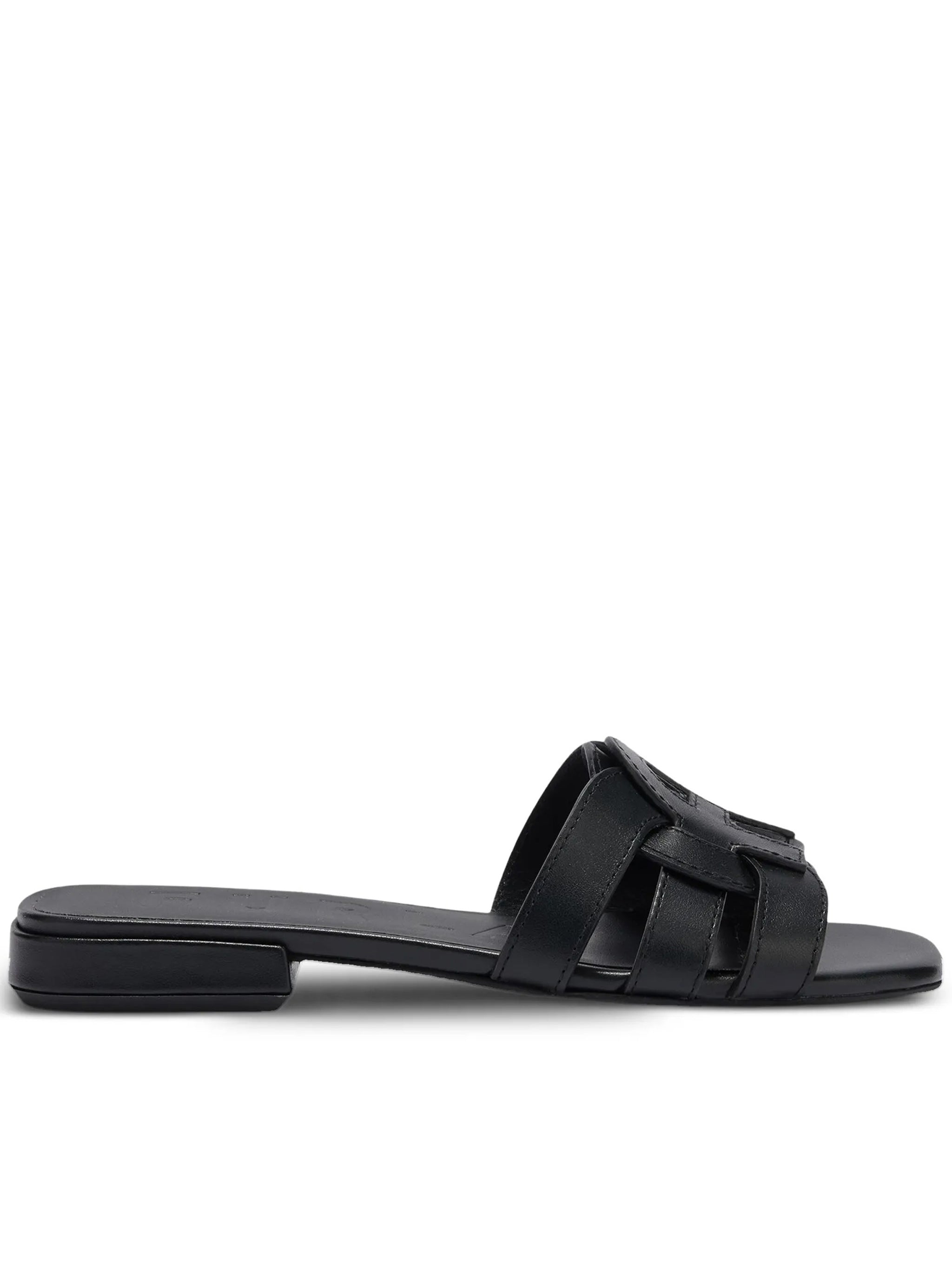 Summer Sandalo Flat Black Leather Cut-out Sandals
