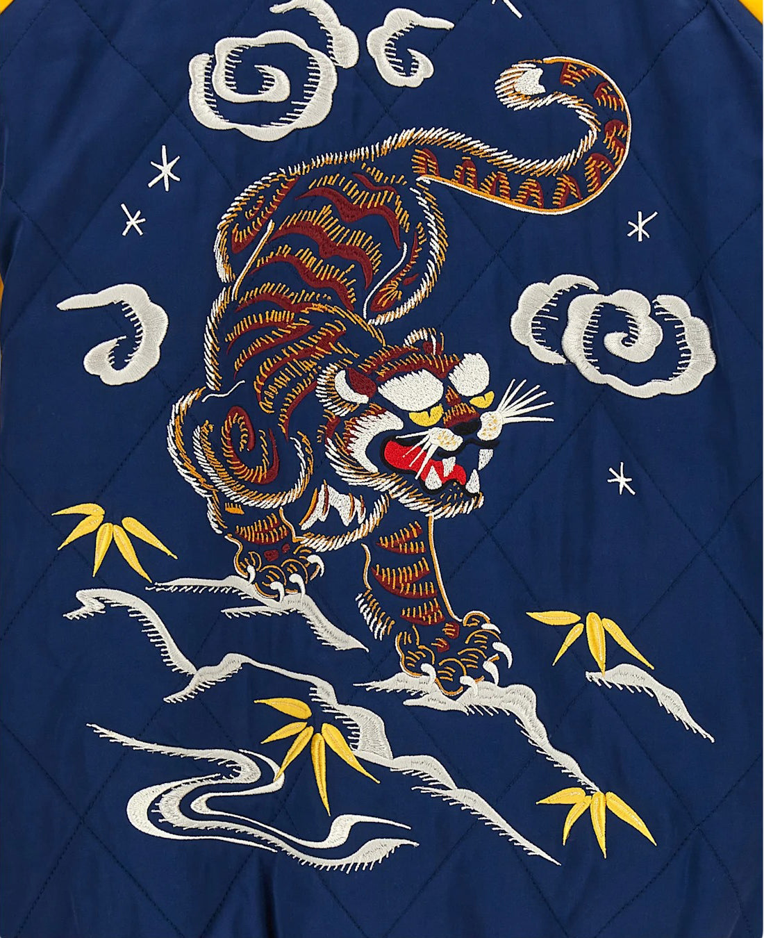 Quilted Bomber Jacket With Embroidered Tiger Motifs