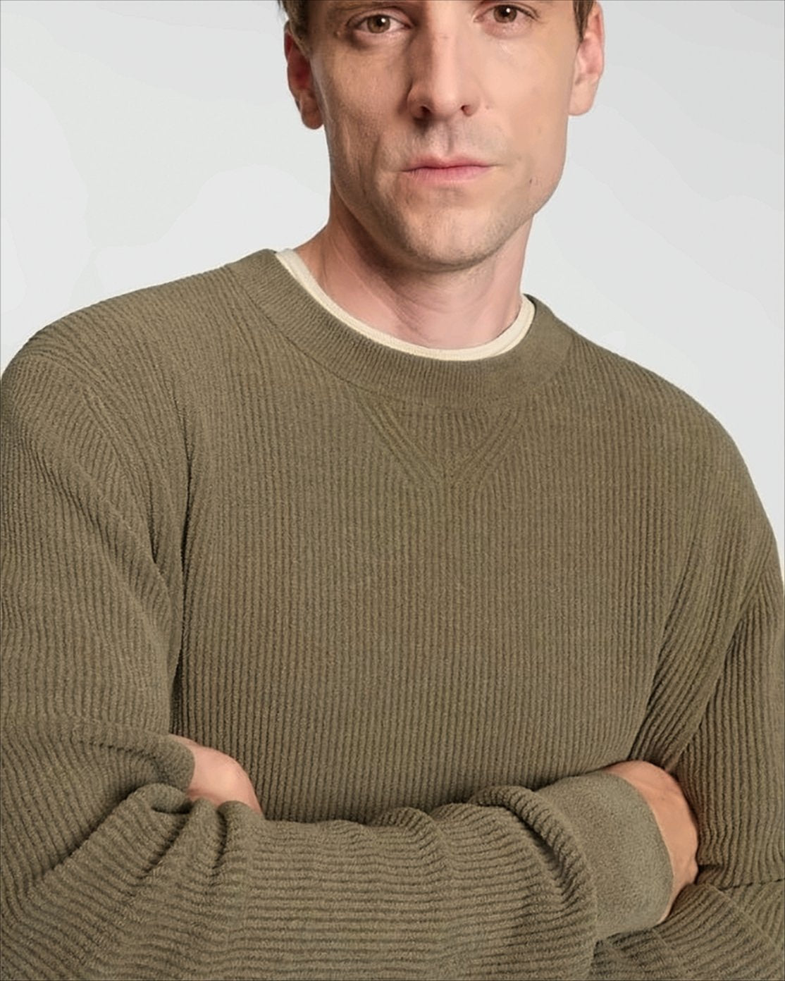 Crewneck Sweater With Textured Corduroy Effect