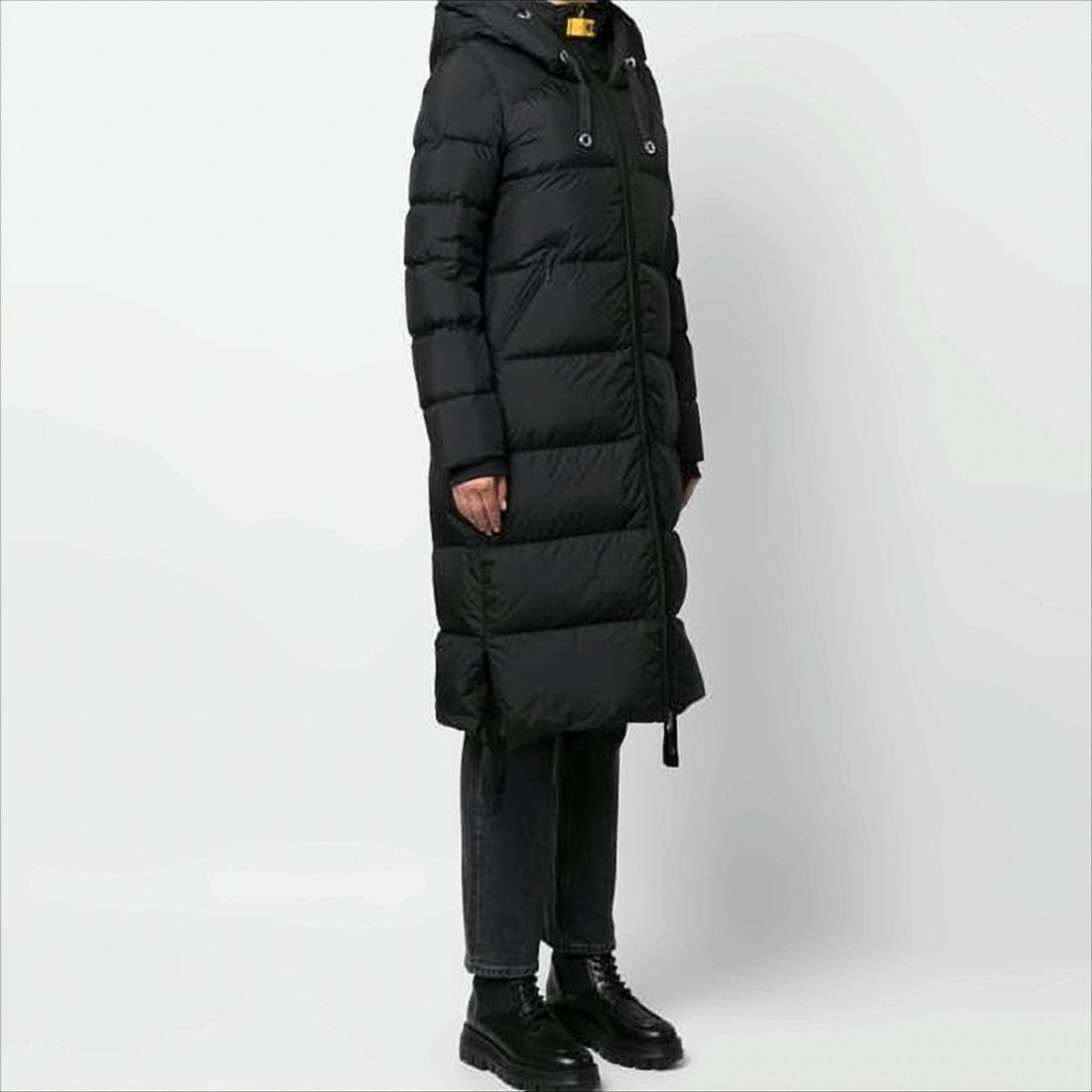 Long Quilted Padded Coat with High Collar and Hood
