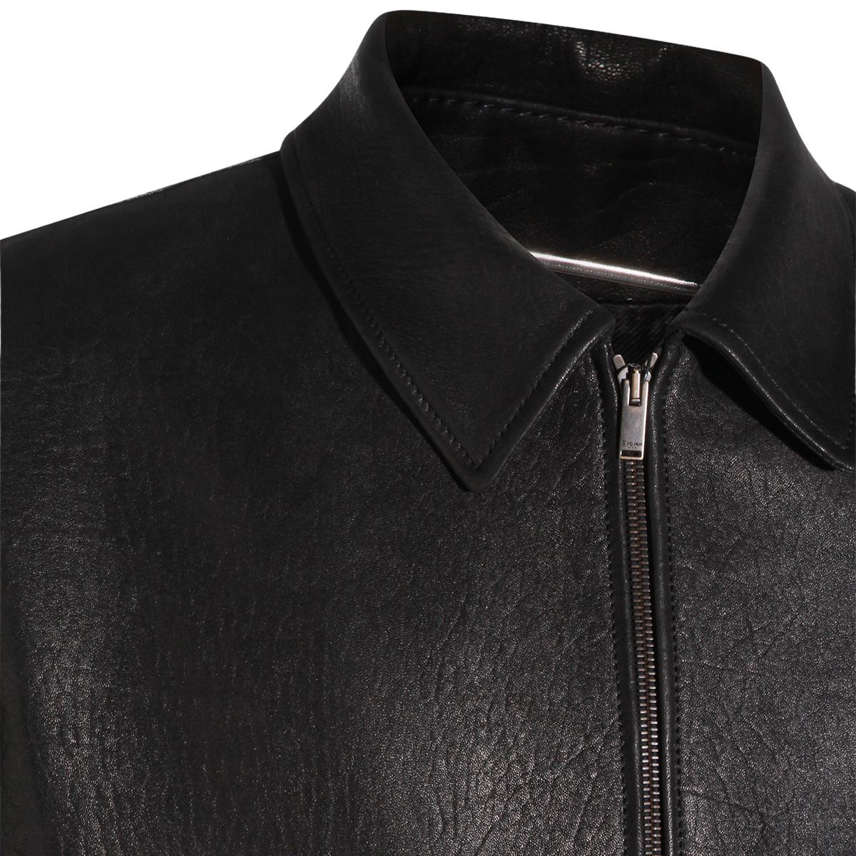 Fitted Black Leather Jacket With Textured Finish