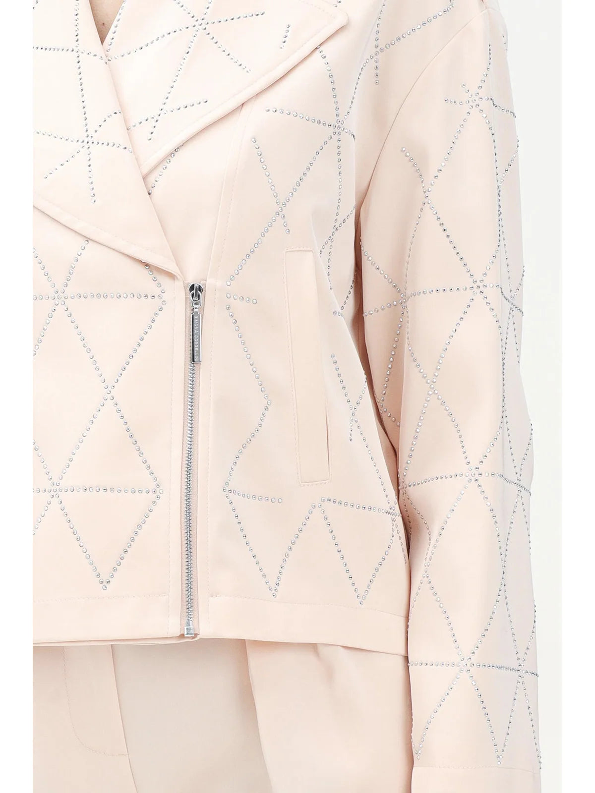 Pink Polyester Satin Biker Jacket