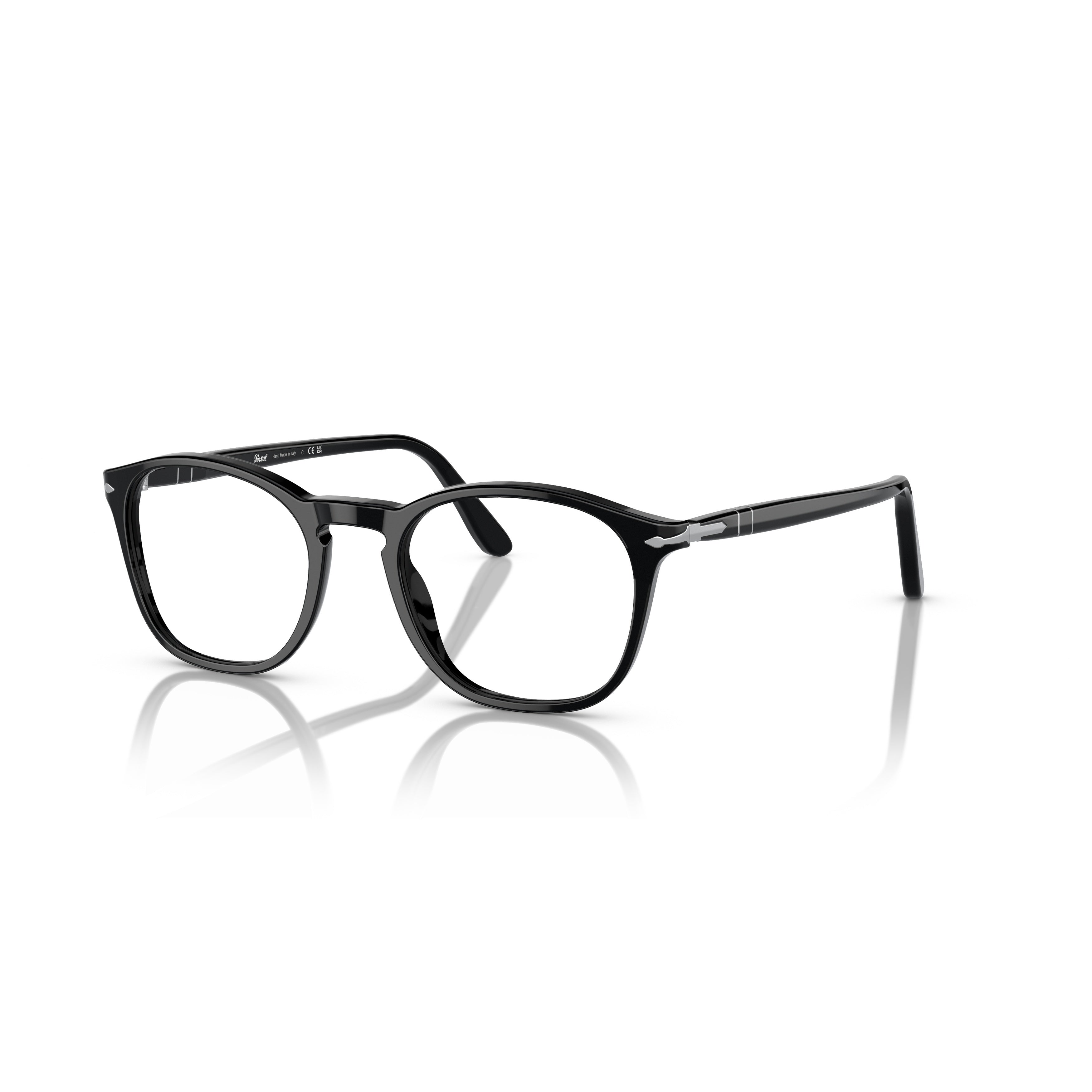 0po3007v Classic Round Black Acetate Eyeglasses with Silver Accents
