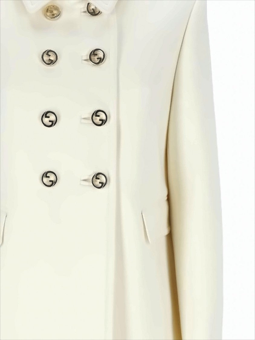 Tailored Double-Breasted Coat with Flared Hem