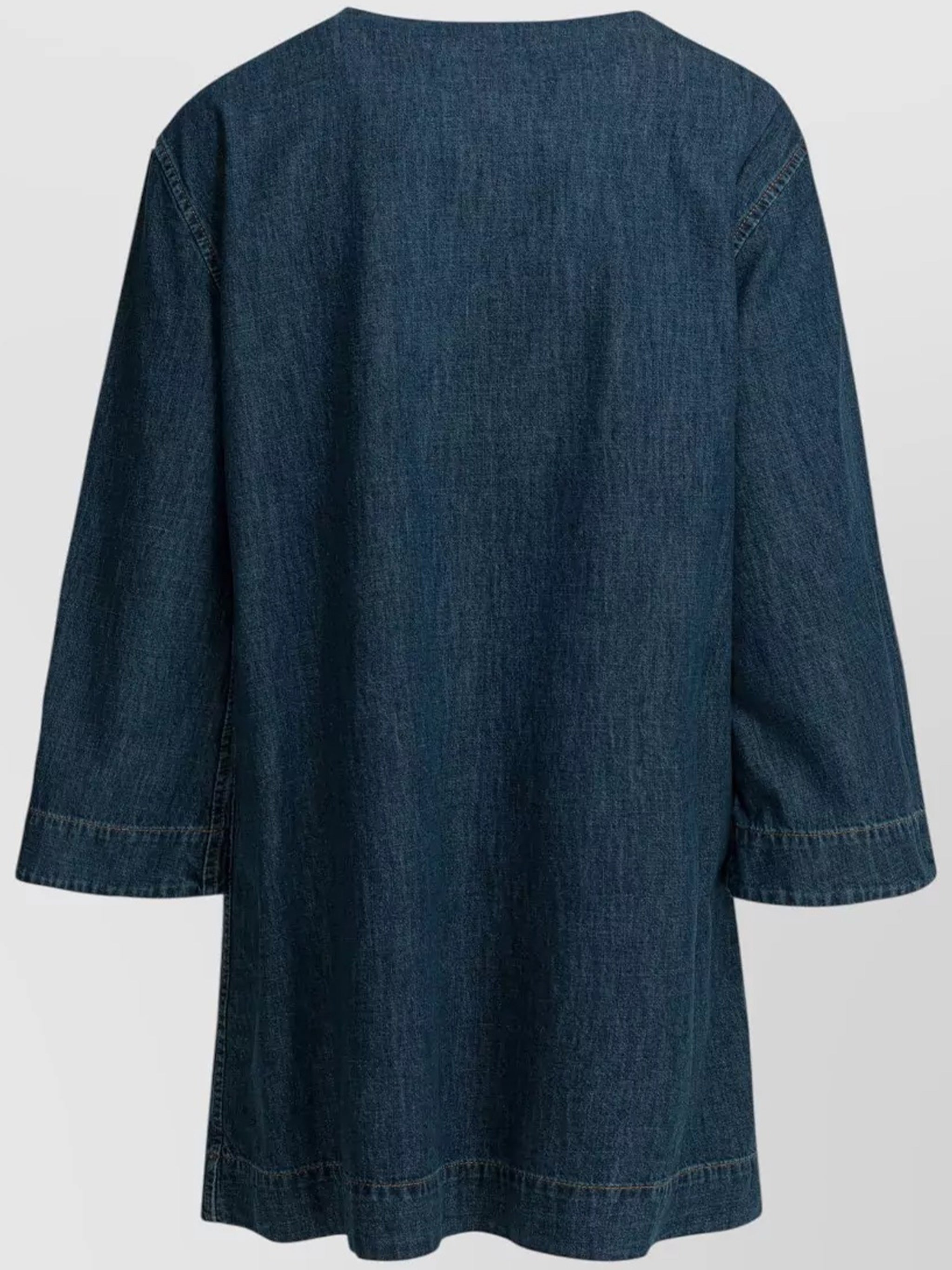 Indigo V-Notch Neckline Denim Tunic Dress