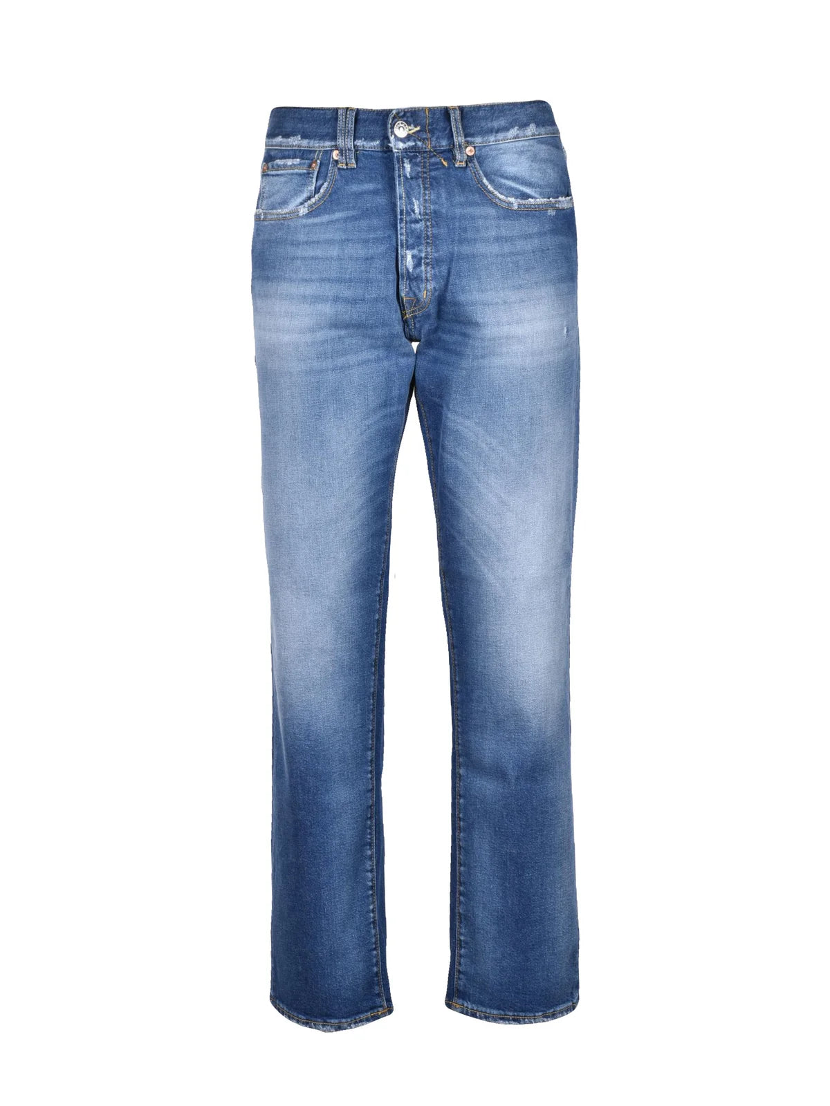 Brown White Standard Regular Straight Cotton Elastane Jeans