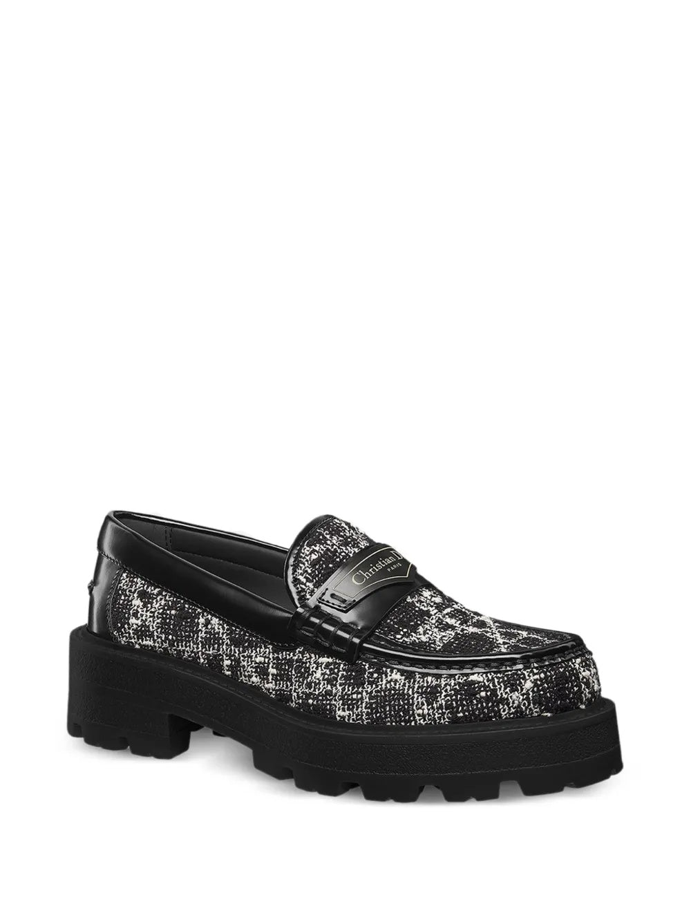 Flat Textured Tweed Leather Loafers