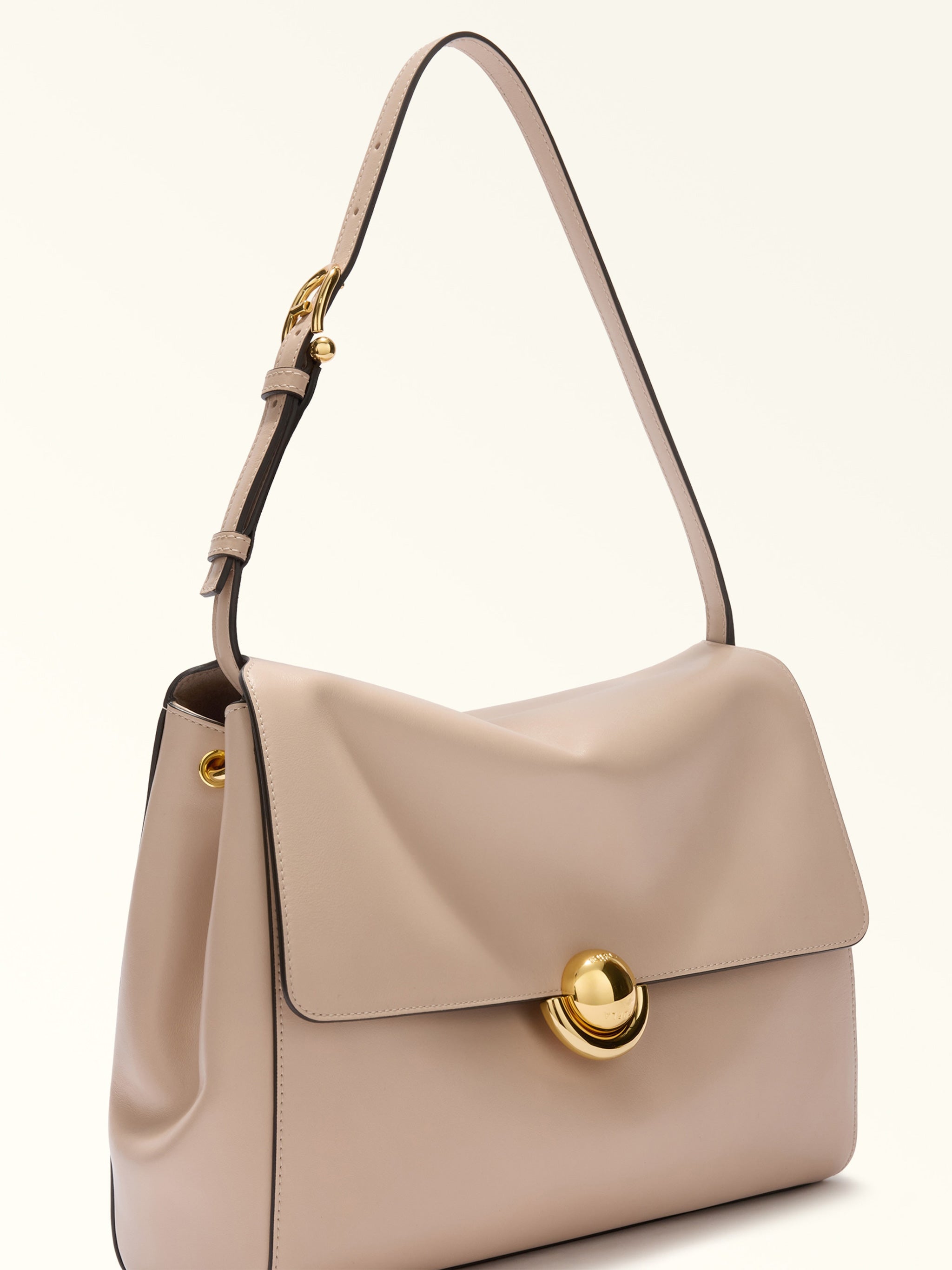 Domus M Structured Neutral Leather Shoulder Bag